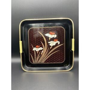 Vintage Square Japanese Grand Iris Tray Wrapped Handles